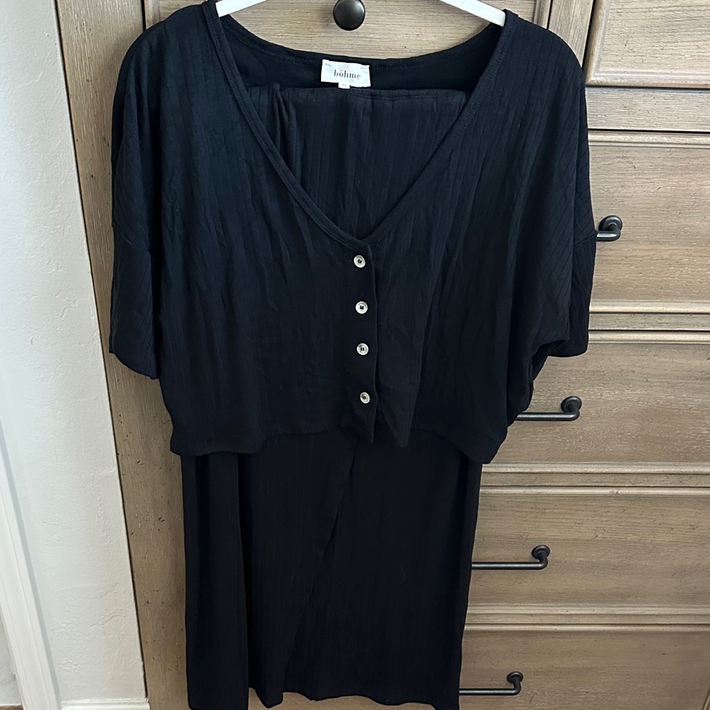 Bohme Black Cropped V-Neck Top and Skirt Set